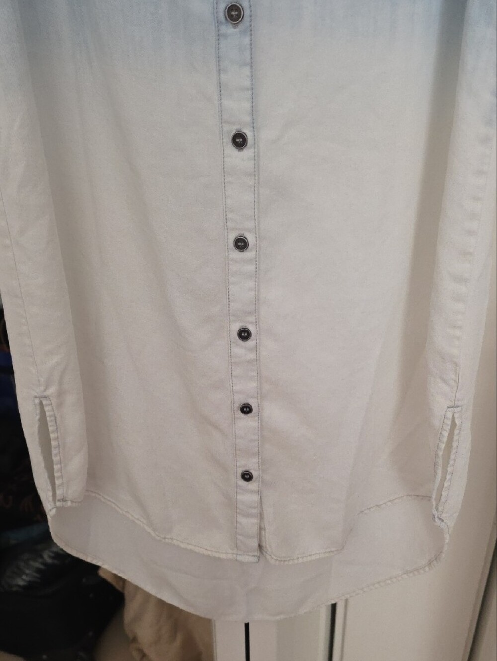 lovestitch Light Blue to White Ombre Sleeveless Button-Front Tunic - Picture 4 of 9